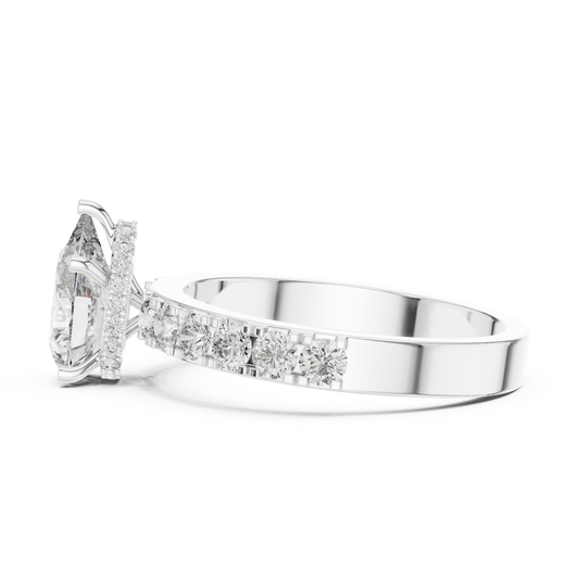 Pear Cut Lab Grown Diamond Engagement Ring | Hidden Halo Bubble Pavé Band | 10K, 14K, and 18K Gold