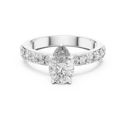 Pear Cut Lab Grown Diamond Engagement Ring | Hidden Halo Bubble Pavé Band | 10K, 14K, and 18K Gold