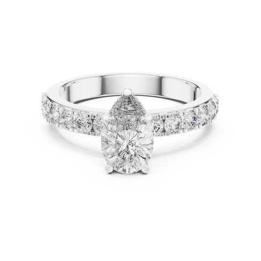 Pear Cut Lab Grown Diamond Engagement Ring | Hidden Halo Bubble Pavé Band | 10K, 14K, and 18K Gold