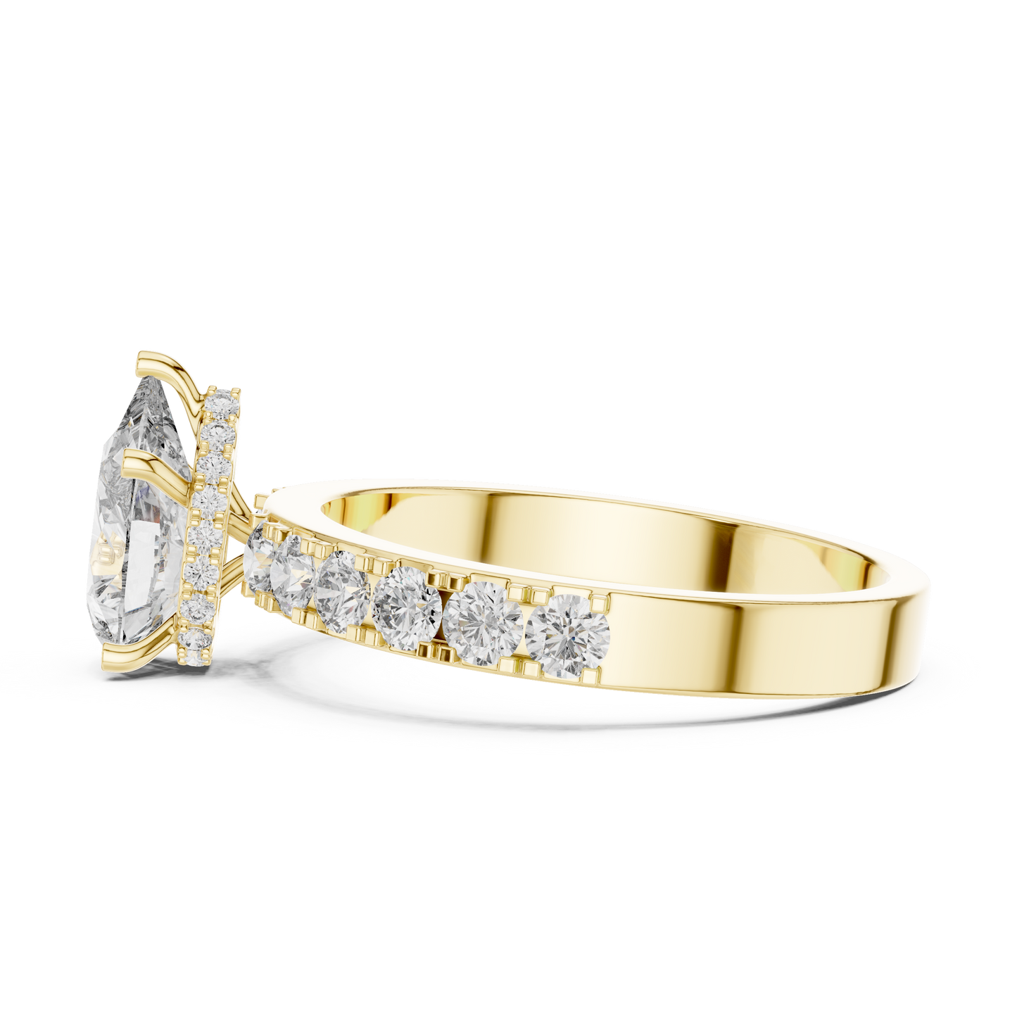 Pear Cut Lab Grown Diamond Engagement Ring | Hidden Halo Bubble Pavé Band | 10K, 14K, and 18K Gold