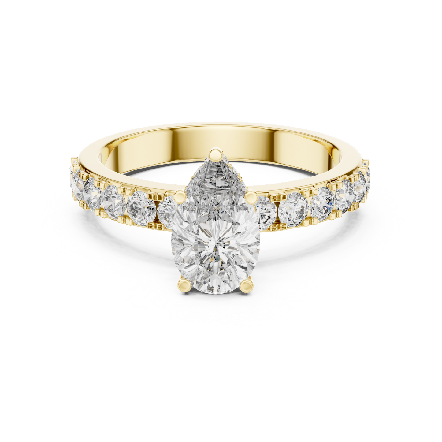 Pear Cut Lab Grown Diamond Engagement Ring | Hidden Halo Bubble Pavé Band | 10K, 14K, and 18K Gold