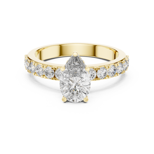 Pear Cut Lab Grown Diamond Engagement Ring | Hidden Halo Bubble Pavé Band | 10K, 14K, and 18K Gold