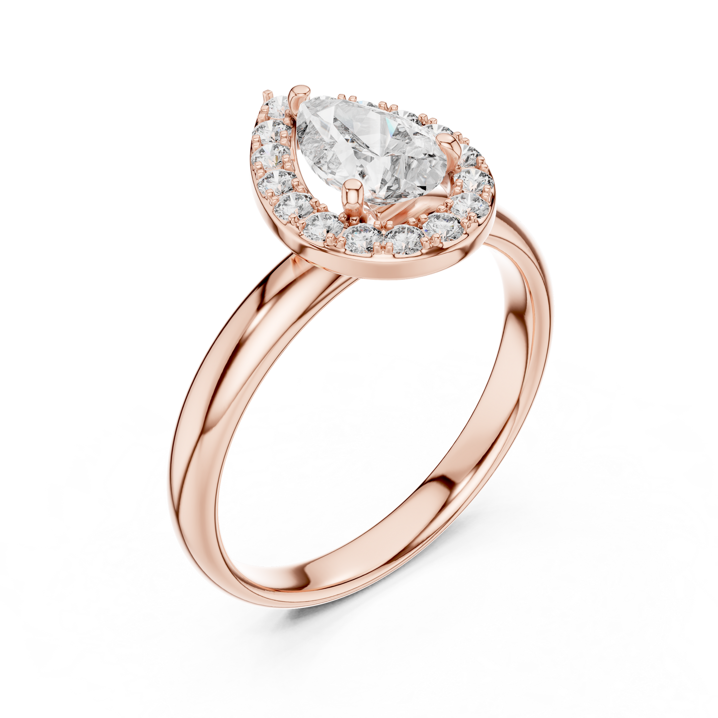 Pear Cut Lab Grown Diamond Engagement Ring | Sparkling Halo Solitaire | 10K, 14K, and 18K Gold