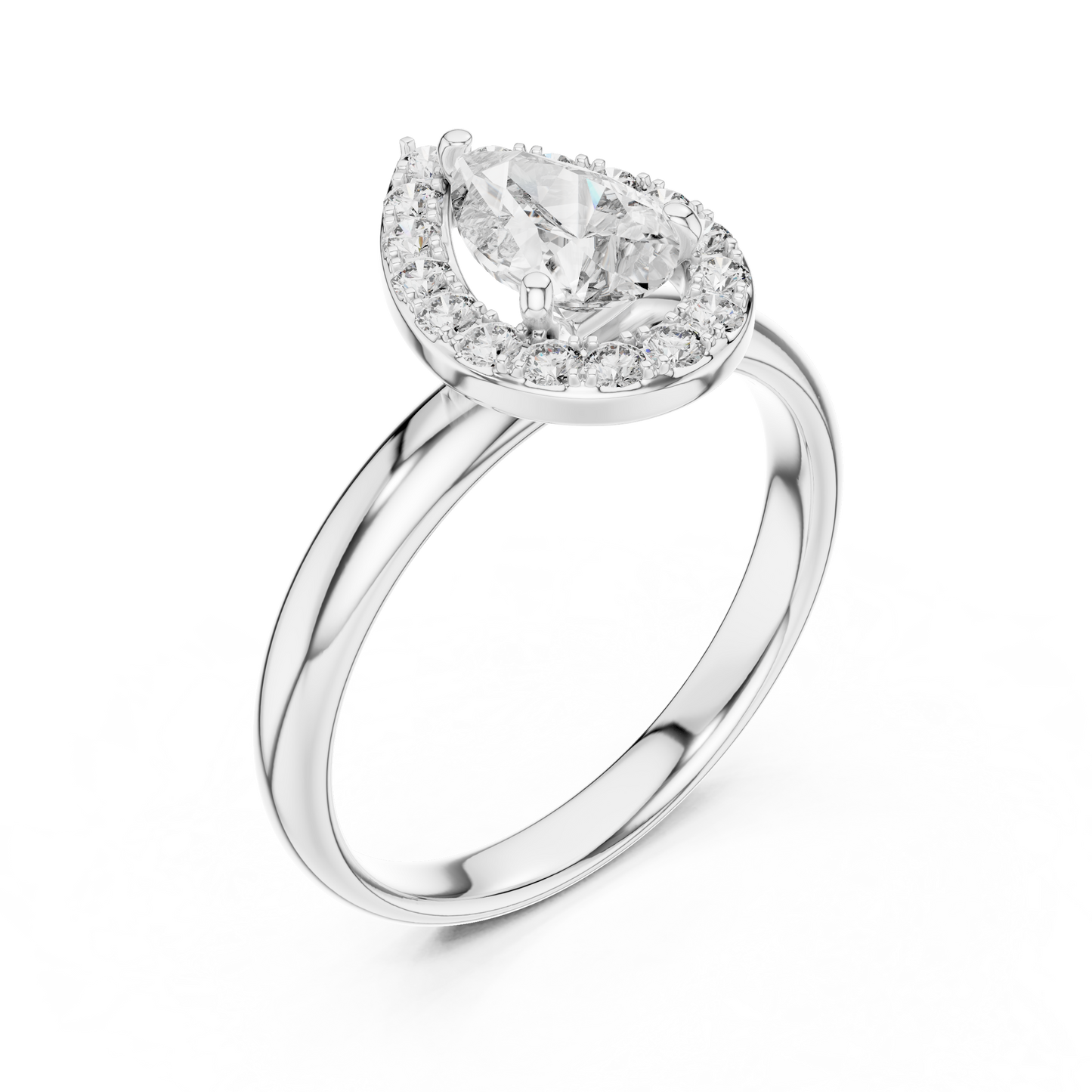 Pear Cut Lab Grown Diamond Engagement Ring | Sparkling Halo Solitaire | 10K, 14K, and 18K Gold