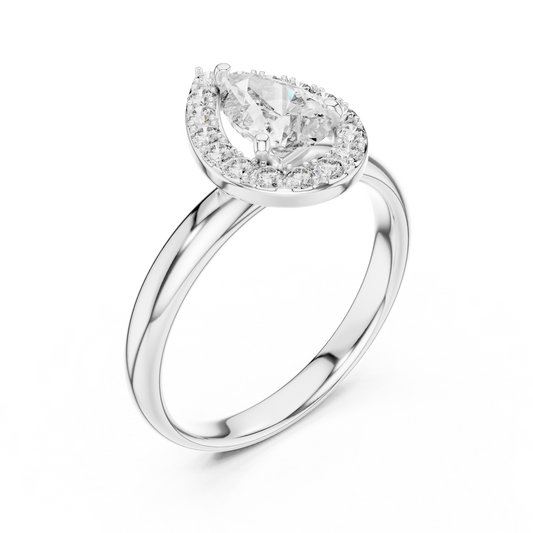 Pear Cut Lab Grown Diamond Engagement Ring | Sparkling Halo Solitaire | 10K, 14K, and 18K Gold