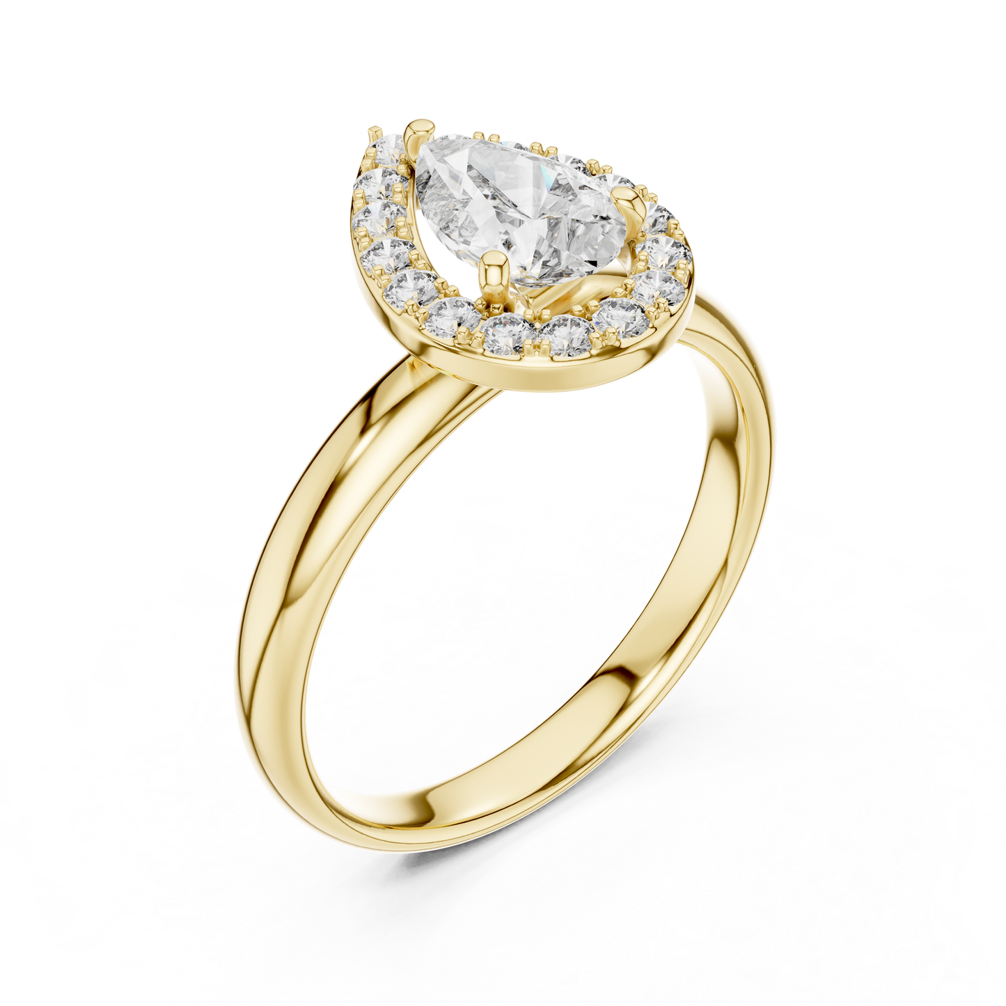 Pear Cut Lab Grown Diamond Engagement Ring | Sparkling Halo Solitaire | 10K, 14K, and 18K Gold