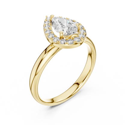 Pear Cut Lab Grown Diamond Engagement Ring | Sparkling Halo Solitaire | 10K, 14K, and 18K Gold