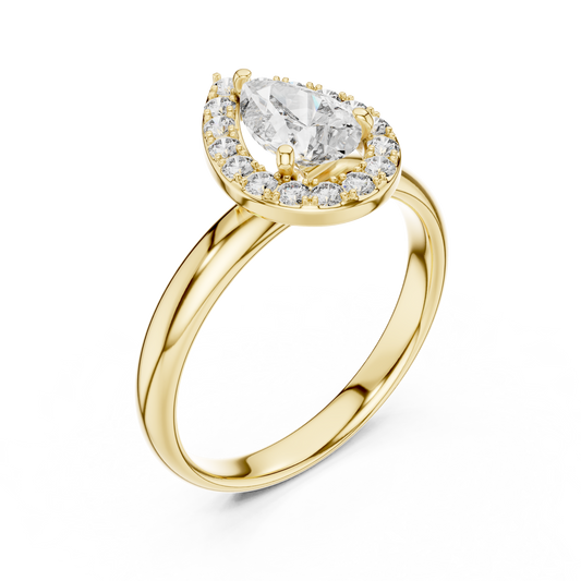 Pear Cut Lab Grown Diamond Engagement Ring | Sparkling Halo Solitaire | 10K, 14K, and 18K Gold