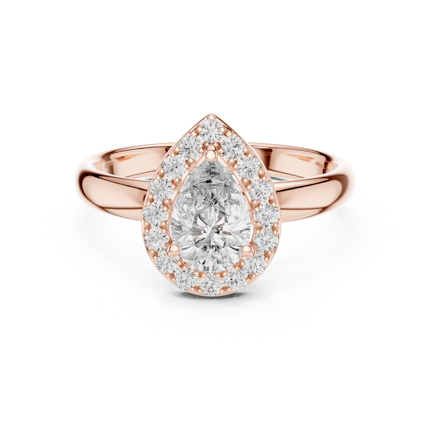 Pear Cut Lab Grown Diamond Engagement Ring | Sparkling Halo Solitaire | 10K, 14K, and 18K Gold
