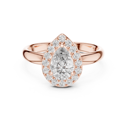 Pear Cut Lab Grown Diamond Engagement Ring | Sparkling Halo Solitaire | 10K, 14K, and 18K Gold