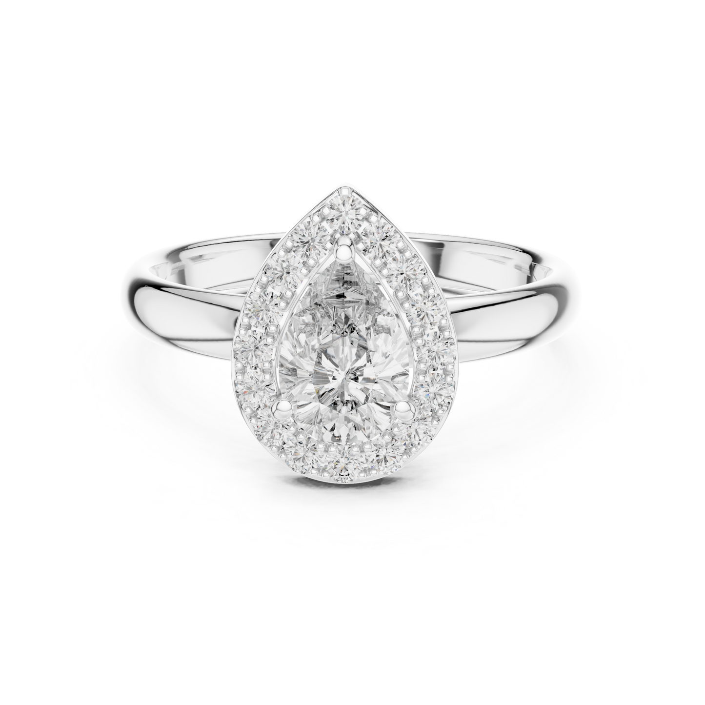 Pear Cut Lab Grown Diamond Engagement Ring | Sparkling Halo Solitaire | 10K, 14K, and 18K Gold