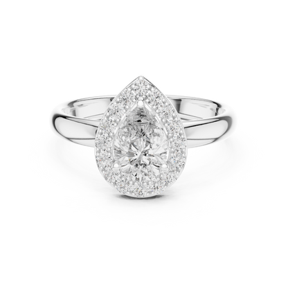 Pear Cut Lab Grown Diamond Engagement Ring | Sparkling Halo Solitaire | 10K, 14K, and 18K Gold