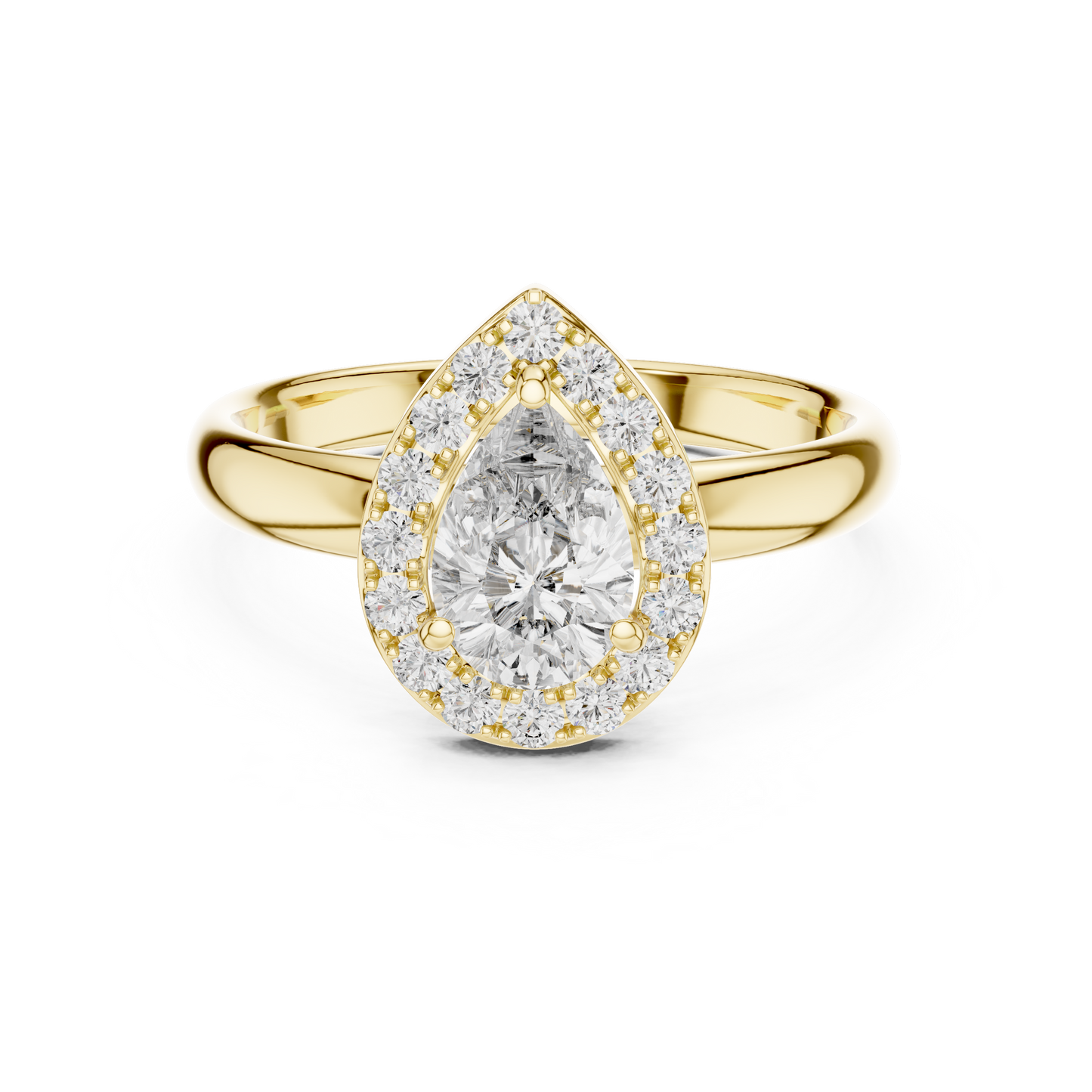 Pear Cut Lab Grown Diamond Engagement Ring | Sparkling Halo Solitaire | 10K, 14K, and 18K Gold