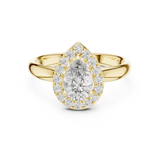 Pear Cut Lab Grown Diamond Engagement Ring | Sparkling Halo Solitaire | 10K, 14K, and 18K Gold