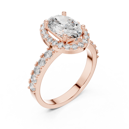 Oval Lab Grown Diamond Engagement Ring | Hidden Halo & Bubble Pavé Band | 10K, 14K, and 18K Gold