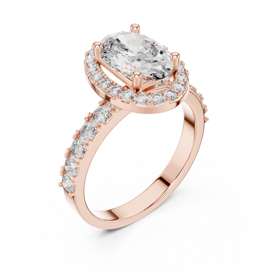 Oval Lab Grown Diamond Engagement Ring | Hidden Halo & Bubble Pavé Band | 10K, 14K, and 18K Gold