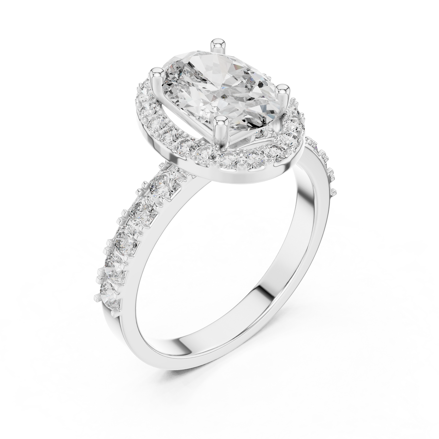 Oval Lab Grown Diamond Engagement Ring | Hidden Halo & Bubble Pavé Band | 10K, 14K, and 18K Gold