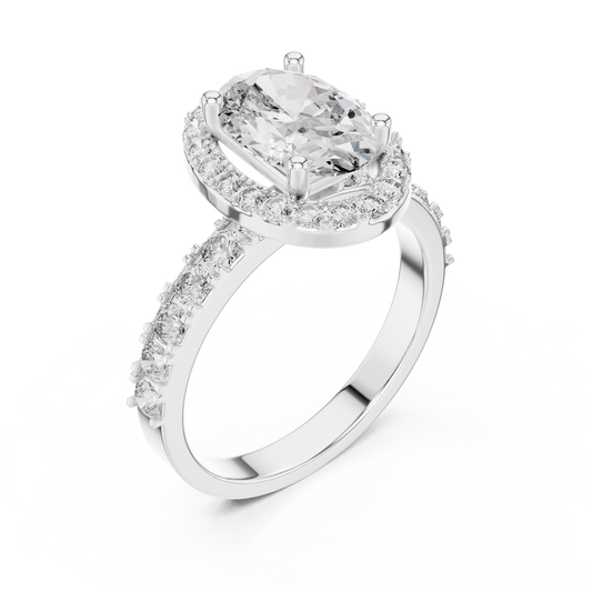 Oval Lab Grown Diamond Engagement Ring | Hidden Halo & Bubble Pavé Band | 10K, 14K, and 18K Gold