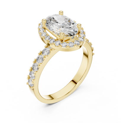 Oval Lab Grown Diamond Engagement Ring | Hidden Halo & Bubble Pavé Band | 10K, 14K, and 18K Gold
