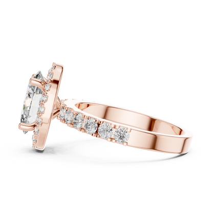Oval Lab Grown Diamond Engagement Ring | Hidden Halo & Bubble Pavé Band | 10K, 14K, and 18K Gold