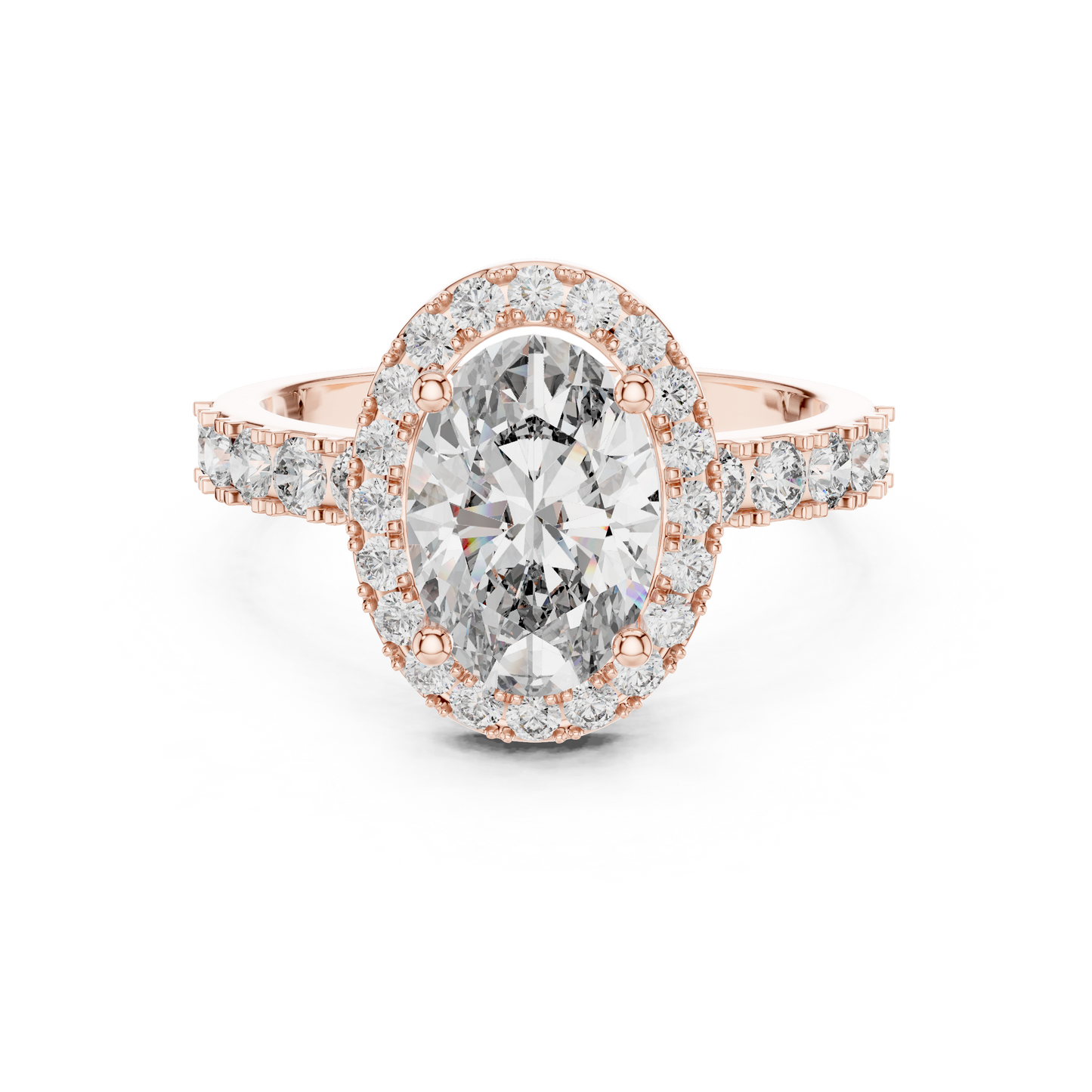 Oval Lab Grown Diamond Engagement Ring | Hidden Halo & Bubble Pavé Band | 10K, 14K, and 18K Gold