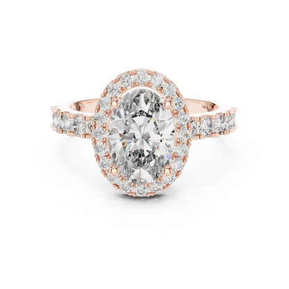Oval Lab Grown Diamond Engagement Ring | Hidden Halo & Bubble Pavé Band | 10K, 14K, and 18K Gold