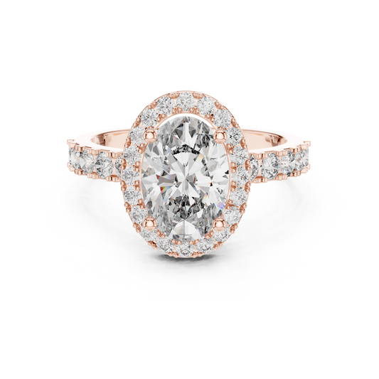 Oval Lab Grown Diamond Engagement Ring | Hidden Halo & Bubble Pavé Band | 10K, 14K, and 18K Gold