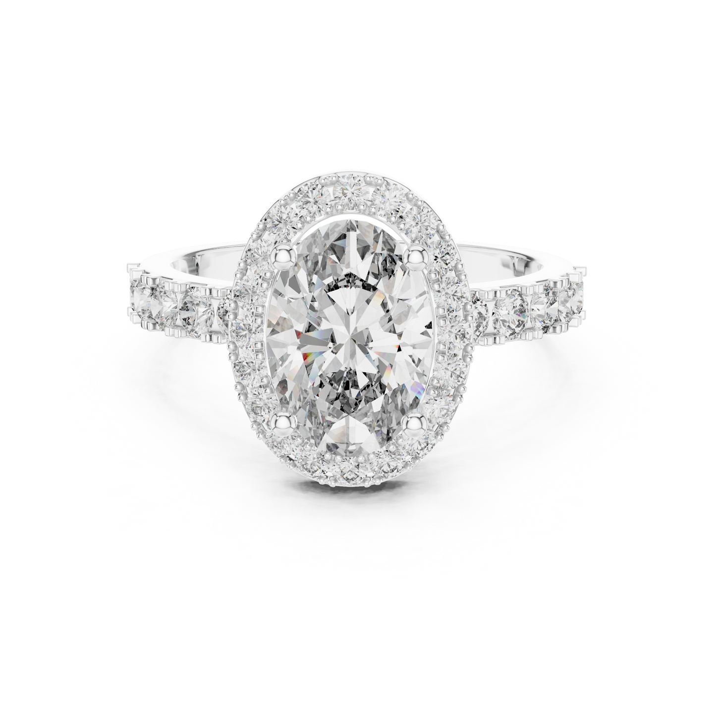 Oval Lab Grown Diamond Engagement Ring | Hidden Halo & Bubble Pavé Band | 10K, 14K, and 18K Gold
