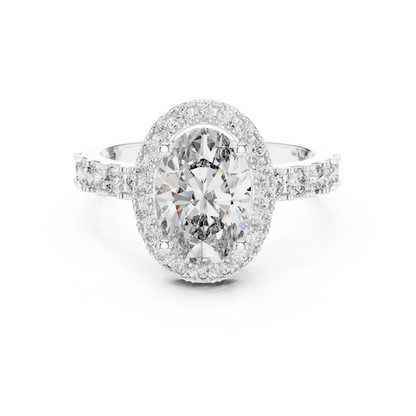 Oval Lab Grown Diamond Engagement Ring | Hidden Halo & Bubble Pavé Band | 10K, 14K, and 18K Gold