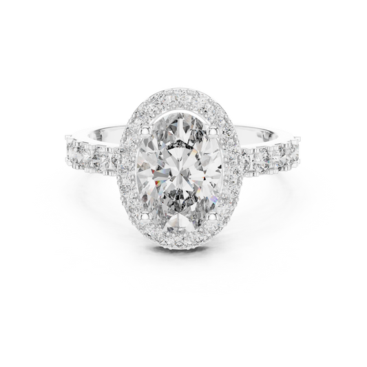 Oval Lab Grown Diamond Engagement Ring | Hidden Halo & Bubble Pavé Band | 10K, 14K, and 18K Gold