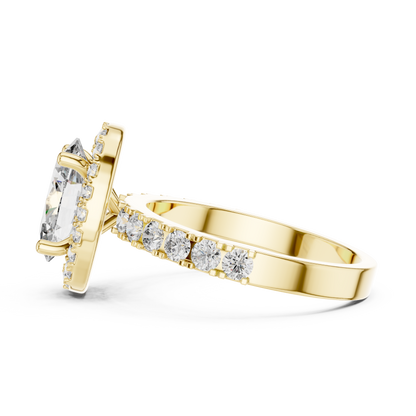 Oval Lab Grown Diamond Engagement Ring | Hidden Halo & Bubble Pavé Band | 10K, 14K, and 18K Gold
