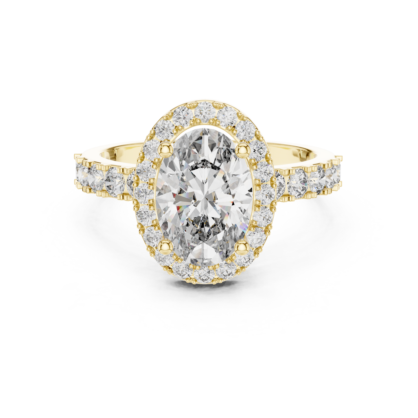 Oval Lab Grown Diamond Engagement Ring | Hidden Halo & Bubble Pavé Band | 10K, 14K, and 18K Gold