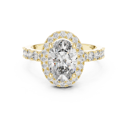 Oval Lab Grown Diamond Engagement Ring | Hidden Halo & Bubble Pavé Band | 10K, 14K, and 18K Gold