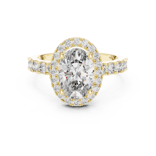 Oval Lab Grown Diamond Engagement Ring | Hidden Halo & Bubble Pavé Band | 10K, 14K, and 18K Gold
