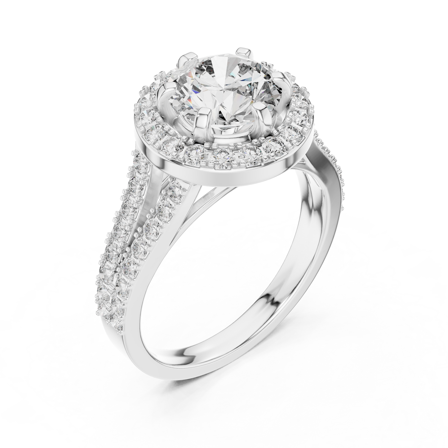 Round Lab Grown Diamond Engagement Ring | Triple-Row Pavé Halo Style | 10K, 14K, and 18K Gold