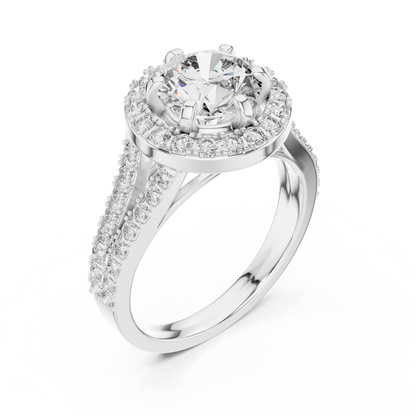 Round Lab Grown Diamond Engagement Ring | Triple-Row Pavé Halo Style | 10K, 14K, and 18K Gold