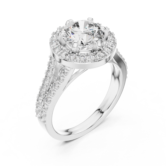 Round Lab Grown Diamond Engagement Ring | Triple-Row Pavé Halo Style | 10K, 14K, and 18K Gold