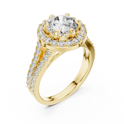 Round Lab Grown Diamond Engagement Ring | Triple-Row Pavé Halo Style | 10K, 14K, and 18K Gold