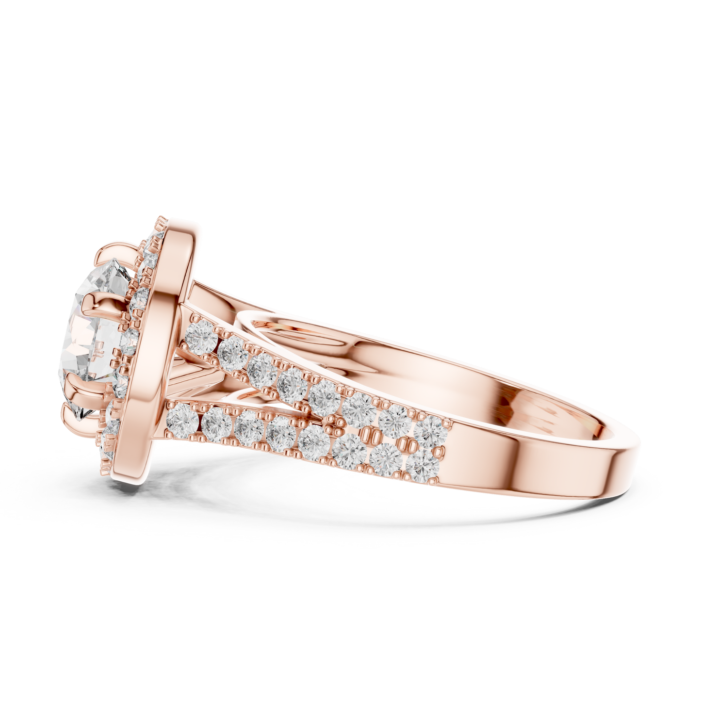 Round Lab Grown Diamond Engagement Ring | Triple-Row Pavé Halo Style | 10K, 14K, and 18K Gold