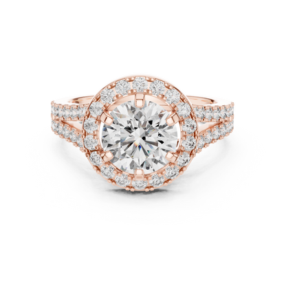 Round Lab Grown Diamond Engagement Ring | Triple-Row Pavé Halo Style | 10K, 14K, and 18K Gold