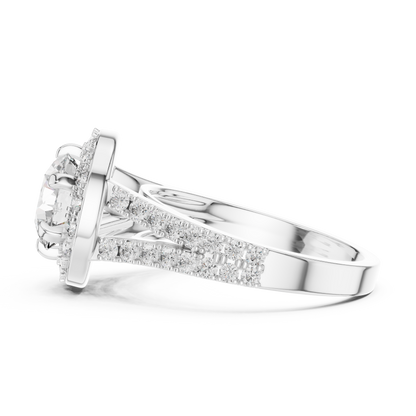 Round Lab Grown Diamond Engagement Ring | Triple-Row Pavé Halo Style | 10K, 14K, and 18K Gold