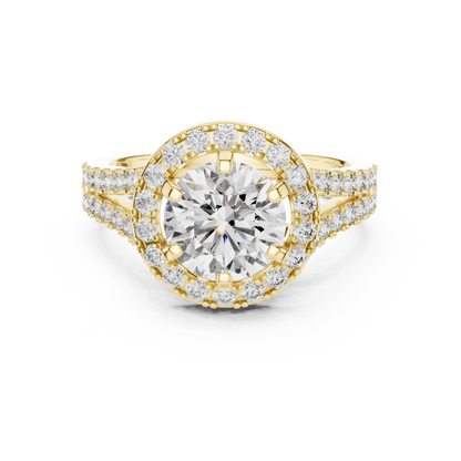 Round Lab Grown Diamond Engagement Ring | Triple-Row Pavé Halo Style | 10K, 14K, and 18K Gold