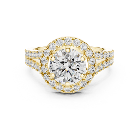 Round Lab Grown Diamond Engagement Ring | Triple-Row Pavé Halo Style | 10K, 14K, and 18K Gold
