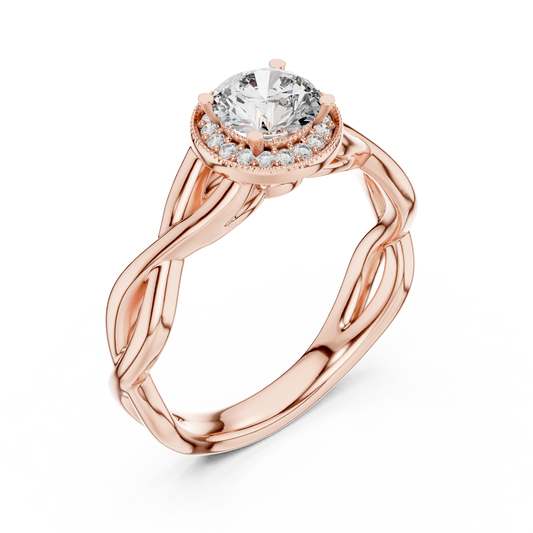 Round Lab Grown Diamond Infinity Twist Ring | Hidden Halo Solitaire | 10K, 14K, and 18K Gold