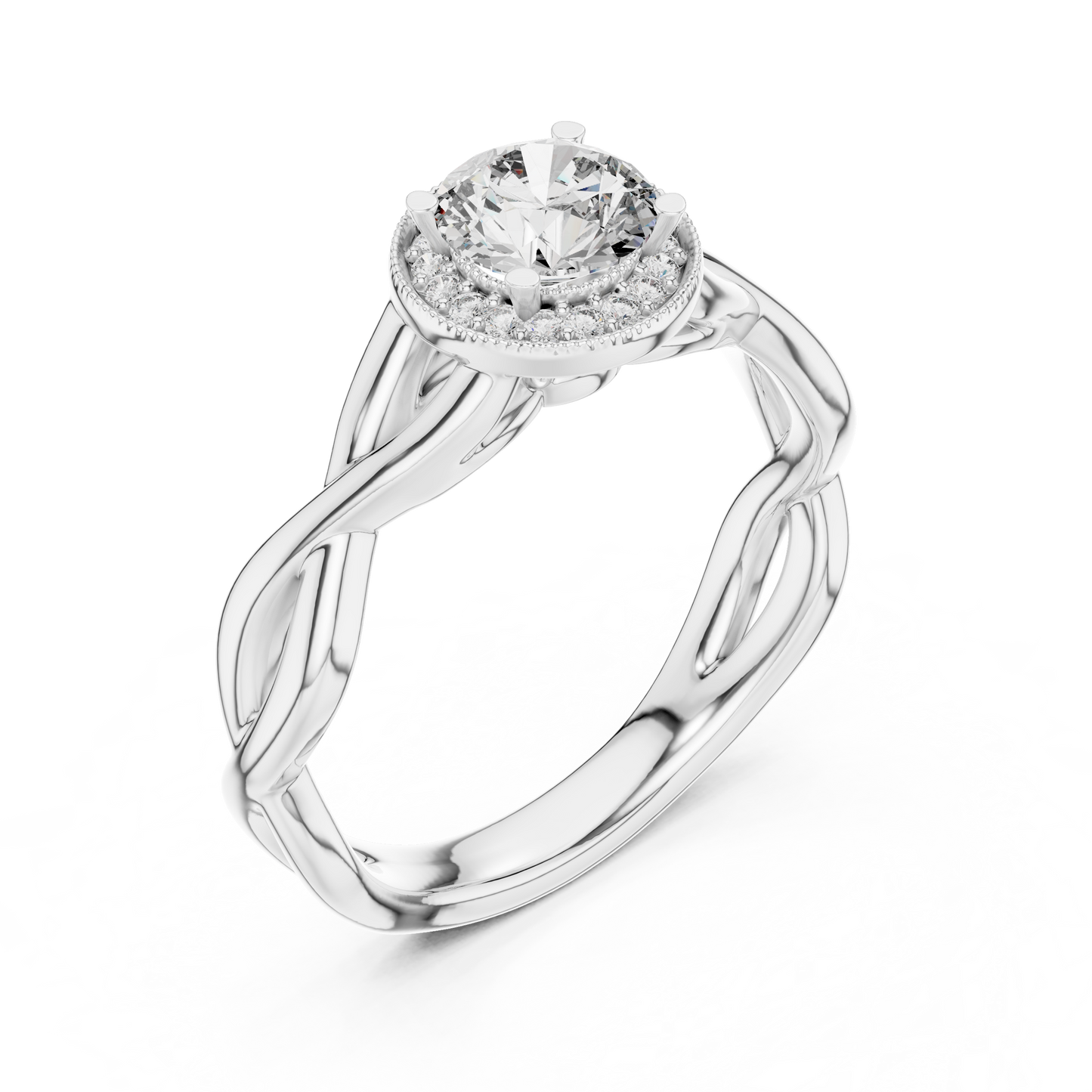 Round Lab Grown Diamond Infinity Twist Ring | Hidden Halo Solitaire | 10K, 14K, and 18K Gold
