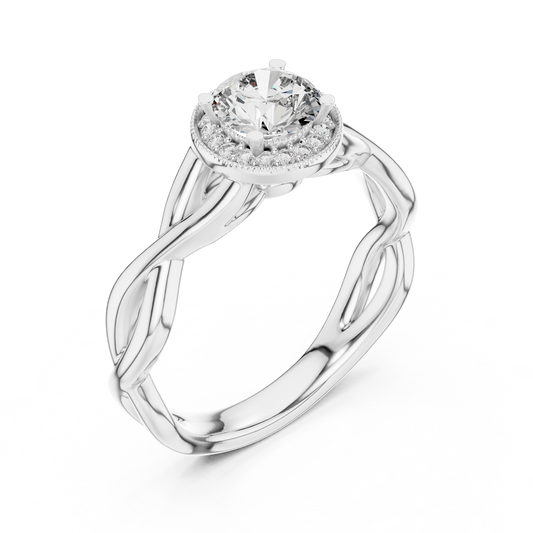 Round Lab Grown Diamond Infinity Twist Ring | Hidden Halo Solitaire | 10K, 14K, and 18K Gold
