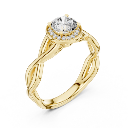 Round Lab Grown Diamond Infinity Twist Ring | Hidden Halo Solitaire | 10K, 14K, and 18K Gold