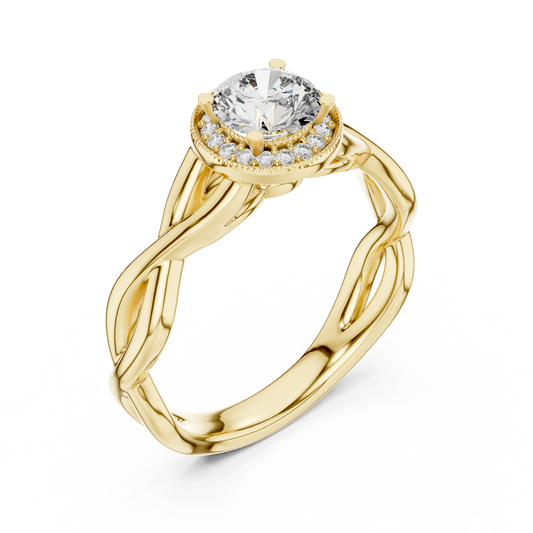 Round Lab Grown Diamond Infinity Twist Ring | Hidden Halo Solitaire | 10K, 14K, and 18K Gold