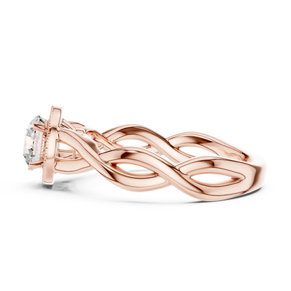 Round Lab Grown Diamond Infinity Twist Ring | Hidden Halo Solitaire | 10K, 14K, and 18K Gold
