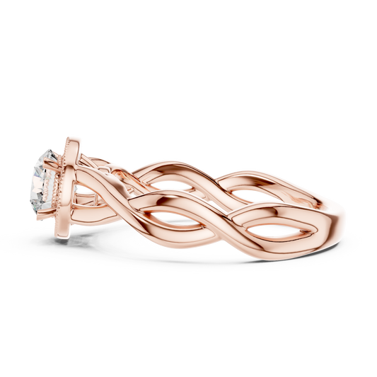 Round Lab Grown Diamond Infinity Twist Ring | Hidden Halo Solitaire | 10K, 14K, and 18K Gold